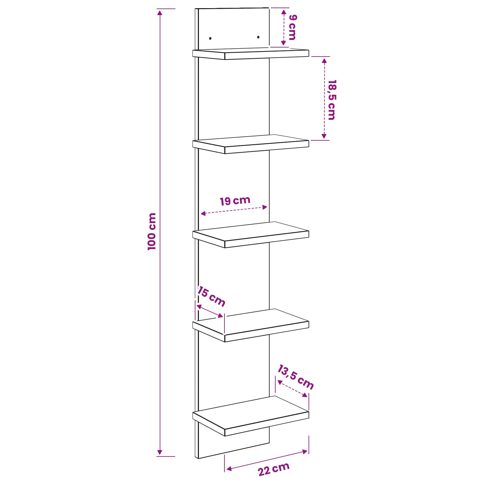 vidaXL Półka ścienna 2 pcs dąb Sonoma 22 x 15 x 100 cm