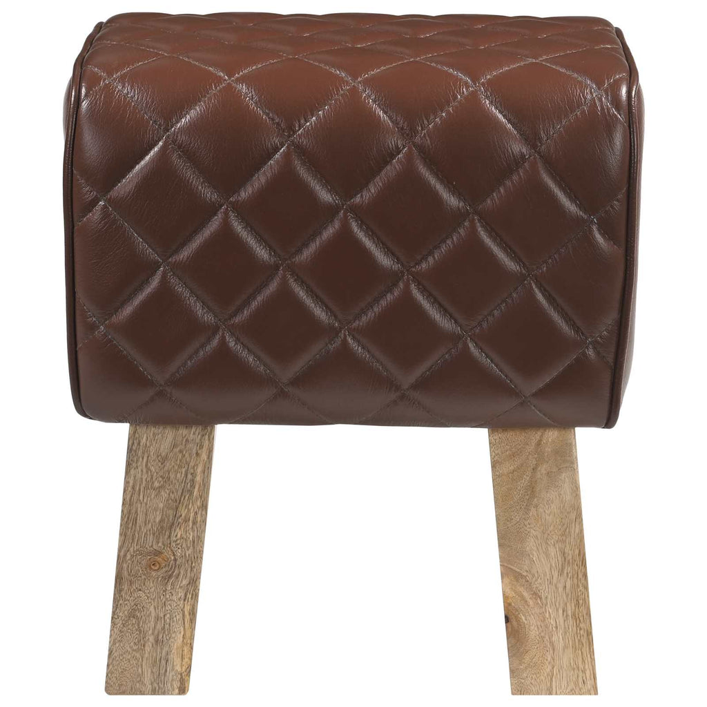 vidaXL ławka 40 x 30 x 45 cm Prawdziwa skóra Brązowy diament