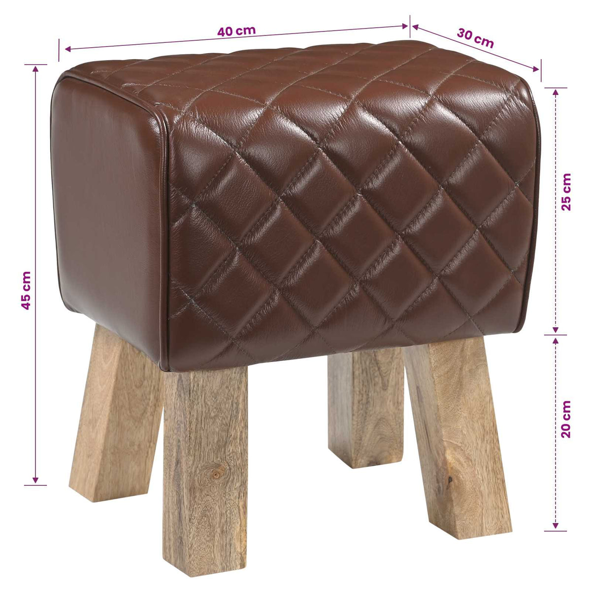 vidaXL ławka 40 x 30 x 45 cm Prawdziwa skóra Brązowy diament