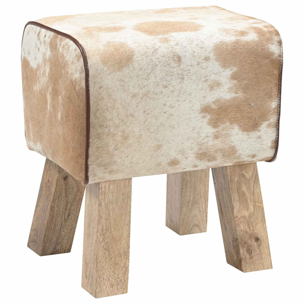 vidaXL ławka 40 x 30 x 45 cm Prawdziwa skóra Brązowy i biały