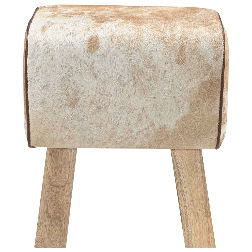 vidaXL ławka 40 x 30 x 45 cm Prawdziwa skóra Brązowy i biały