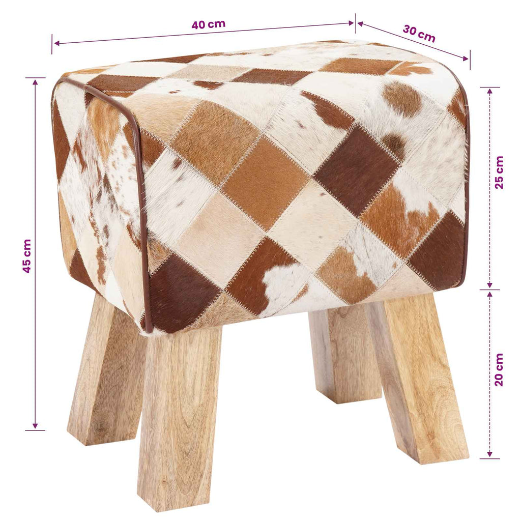 vidaXL ławka 40 x 30 x 45 cm Prawdziwa skóra Brązowy patchwork