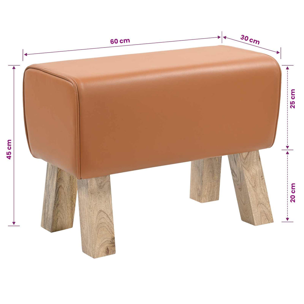 vidaXL ławka 60 x 30 x 45 cm Prawdziwa skóra brązowy