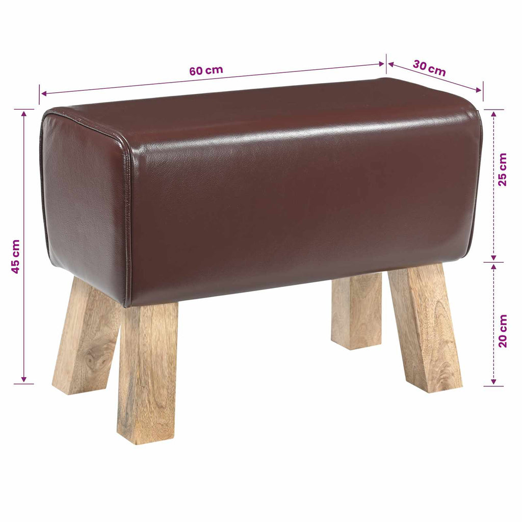 vidaXL ławka 60 x 30 x 45 cm Prawdziwa skóra Ciemny brąz