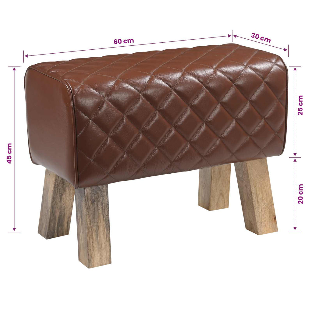 vidaXL ławka 60 x 30 x 45 cm Prawdziwa skóra Brązowy diament