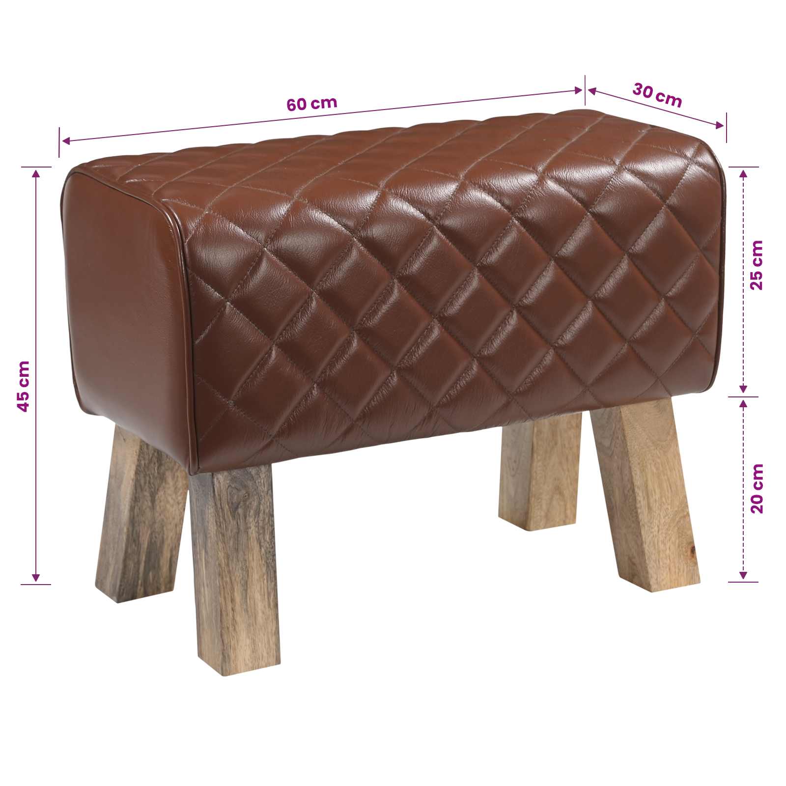 vidaXL ławka 60 x 30 x 45 cm Prawdziwa skóra Brązowy diament