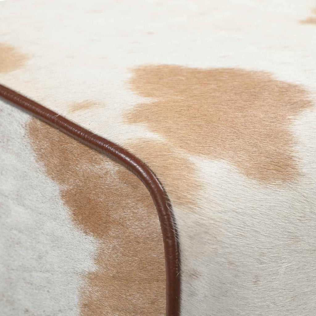 vidaXL ławka 60 x 30 x 45 cm Prawdziwa skóra Brązowy i biały