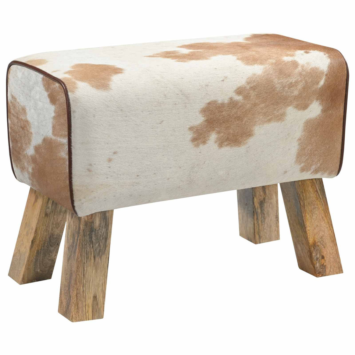 vidaXL ławka 60 x 30 x 45 cm Prawdziwa skóra Brązowy i biały