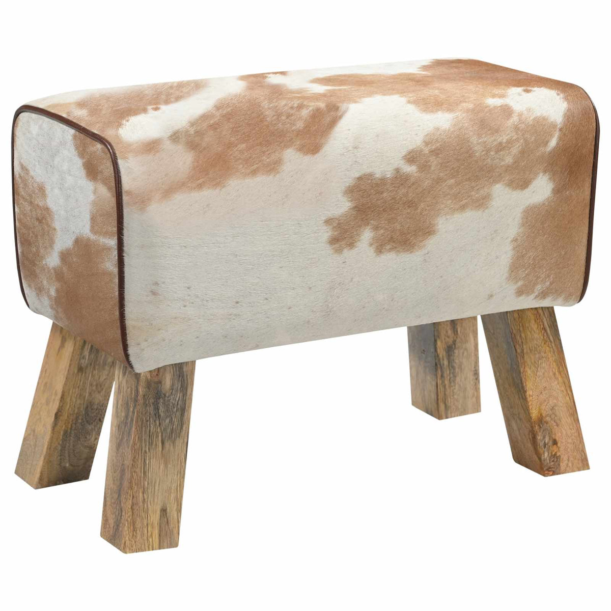 vidaXL ławka 60 x 30 x 45 cm Prawdziwa skóra Brązowy i biały