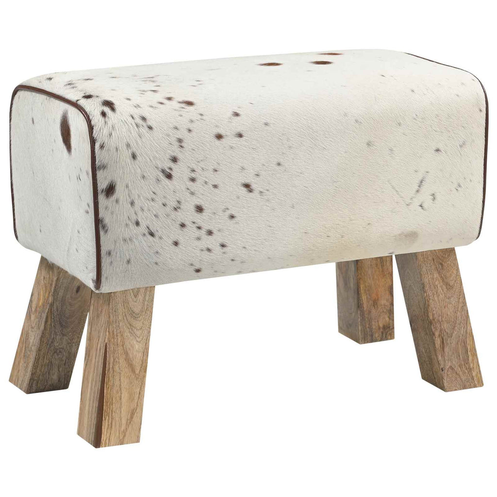 vidaXL ławka 60 x 30 x 45 cm Prawdziwa skóra Brązowy i biały