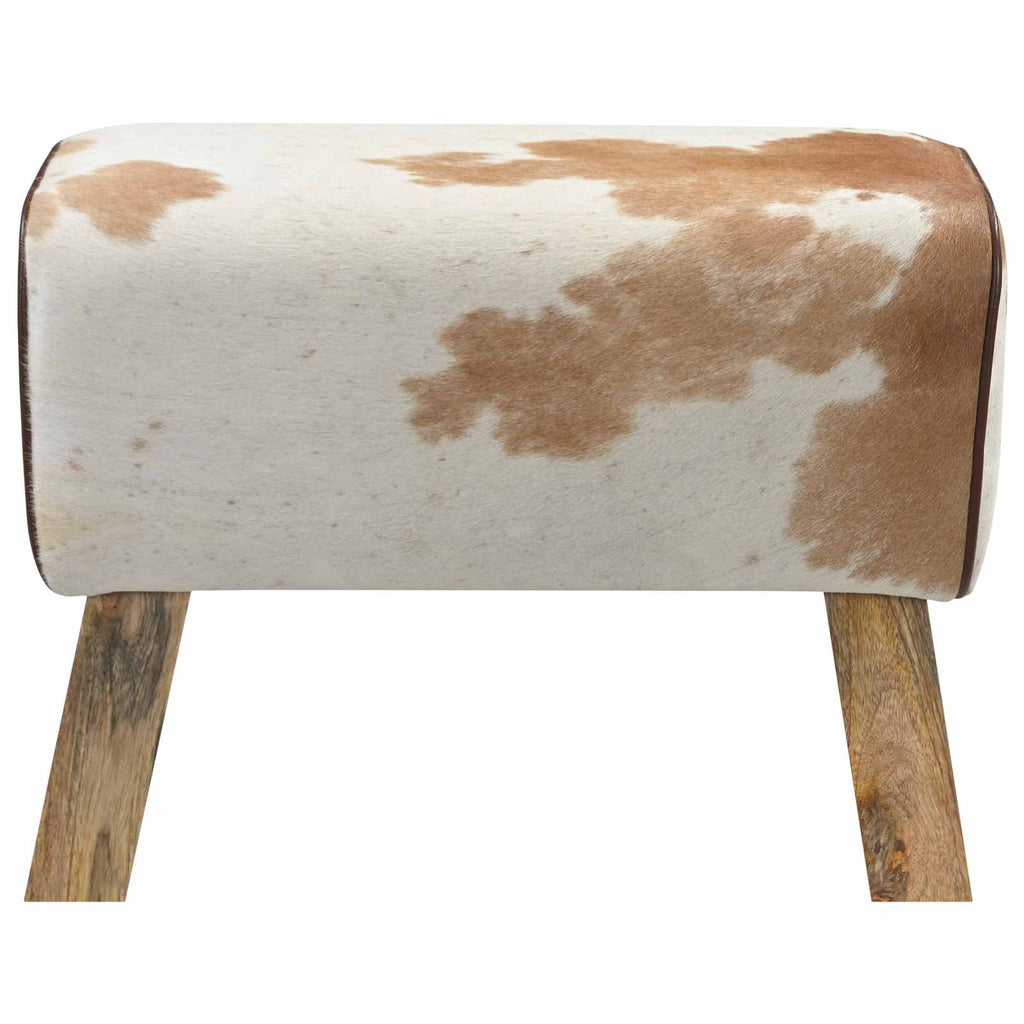 vidaXL ławka 60 x 30 x 45 cm Prawdziwa skóra Brązowy i biały