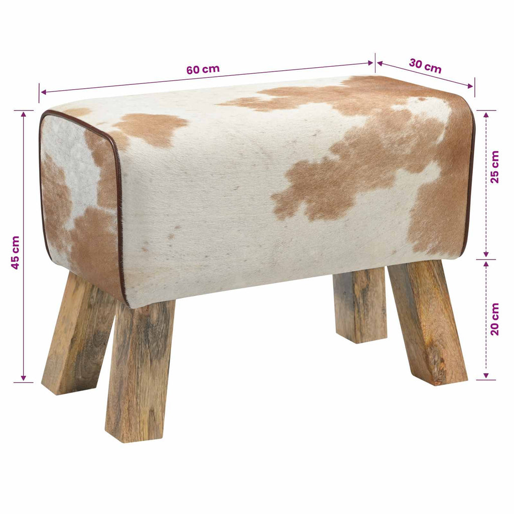 vidaXL ławka 60 x 30 x 45 cm Prawdziwa skóra Brązowy i biały