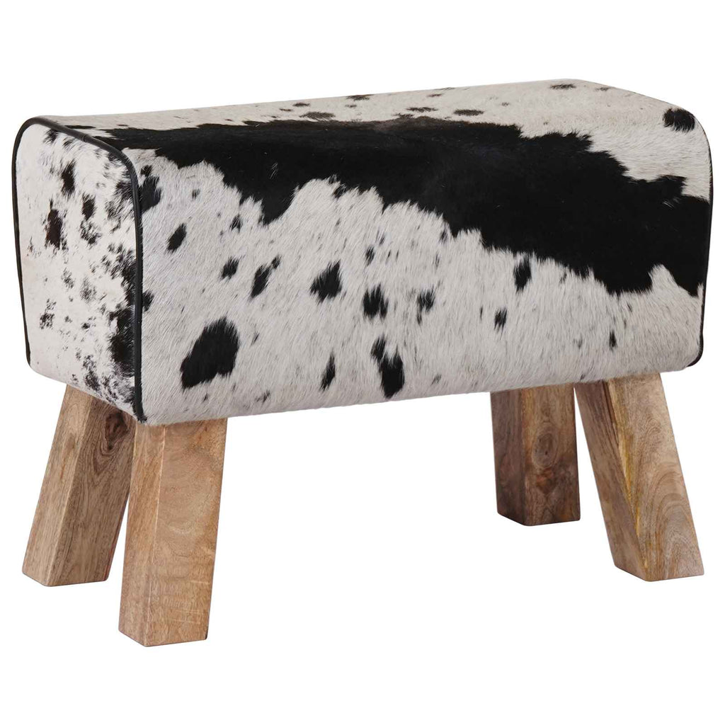 vidaXL ławka 60 x 30 x 45 cm Prawdziwa skóra Czarny i Biały
