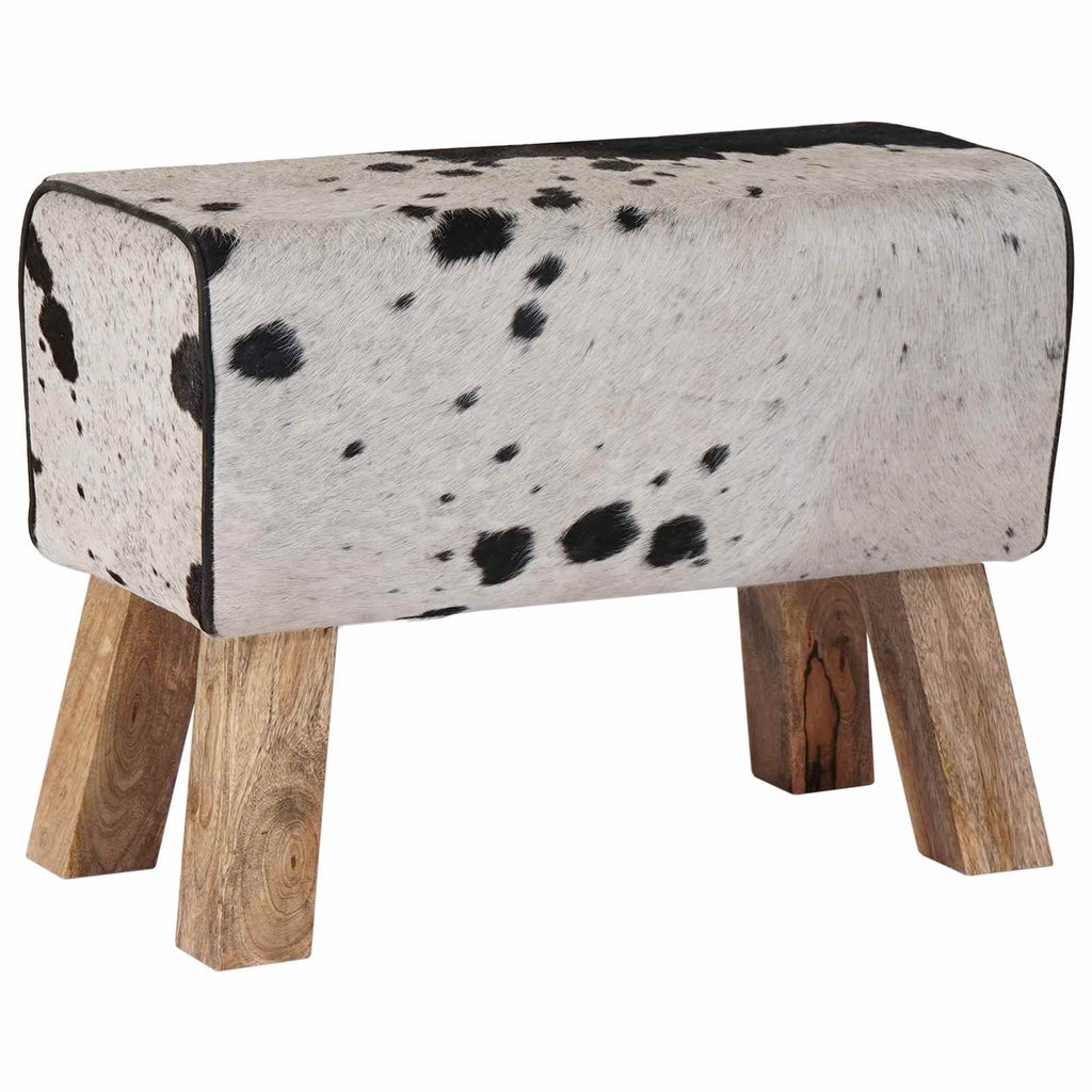 vidaXL ławka 60 x 30 x 45 cm Prawdziwa skóra Czarny i Biały