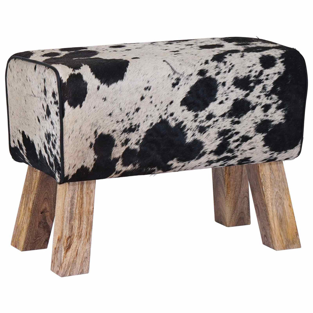 vidaXL ławka 60 x 30 x 45 cm Prawdziwa skóra Czarny i Biały