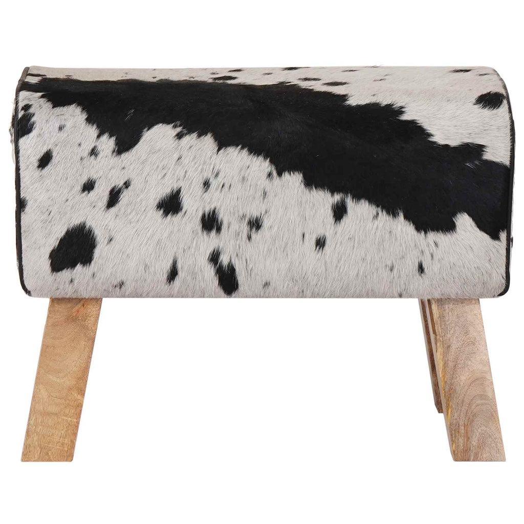vidaXL ławka 60 x 30 x 45 cm Prawdziwa skóra Czarny i Biały