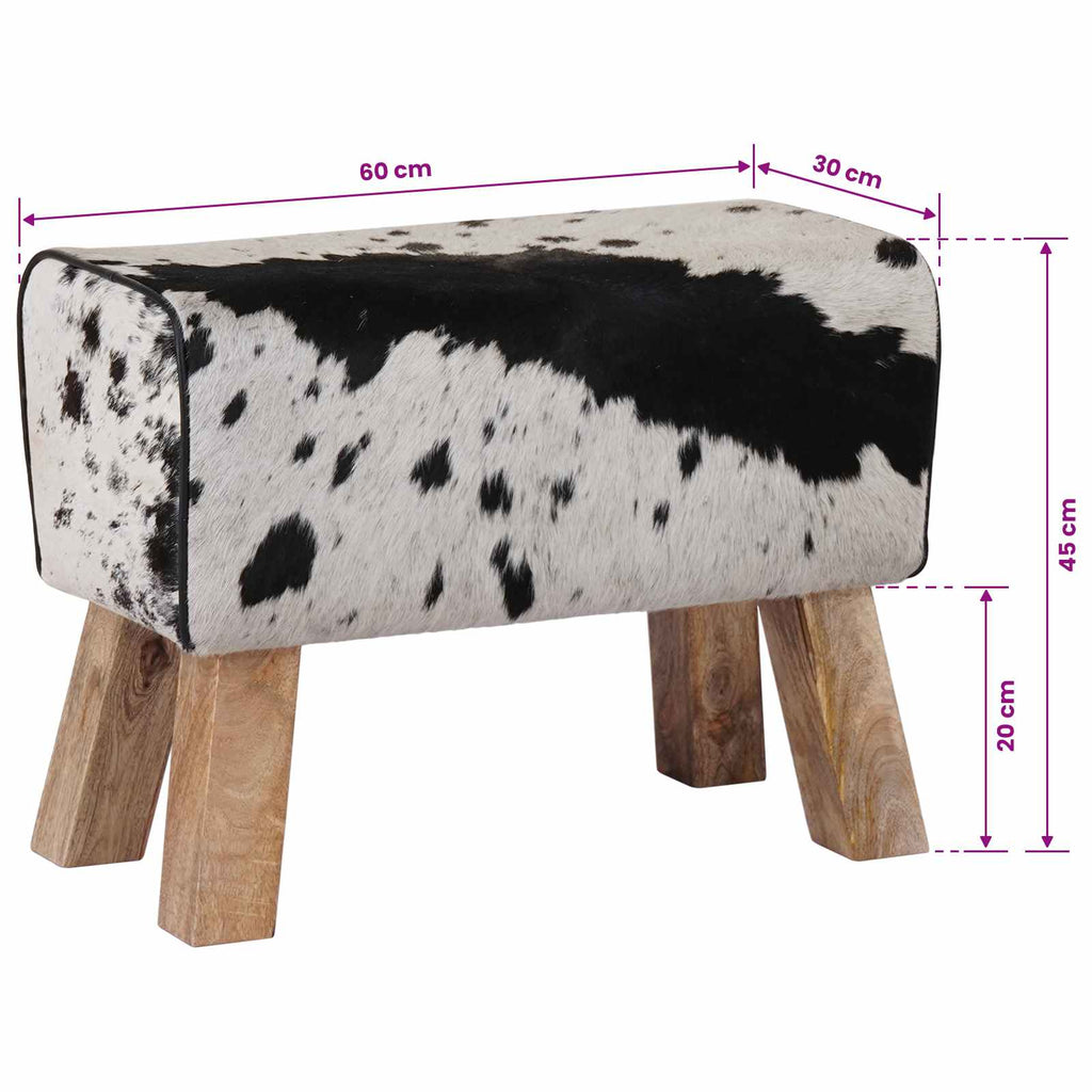 vidaXL ławka 60 x 30 x 45 cm Prawdziwa skóra Czarny i Biały