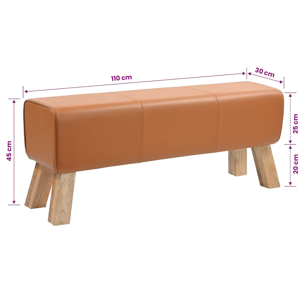 vidaXL ławka 110 x 30 x 45 cm Prawdziwa skóra brązowy