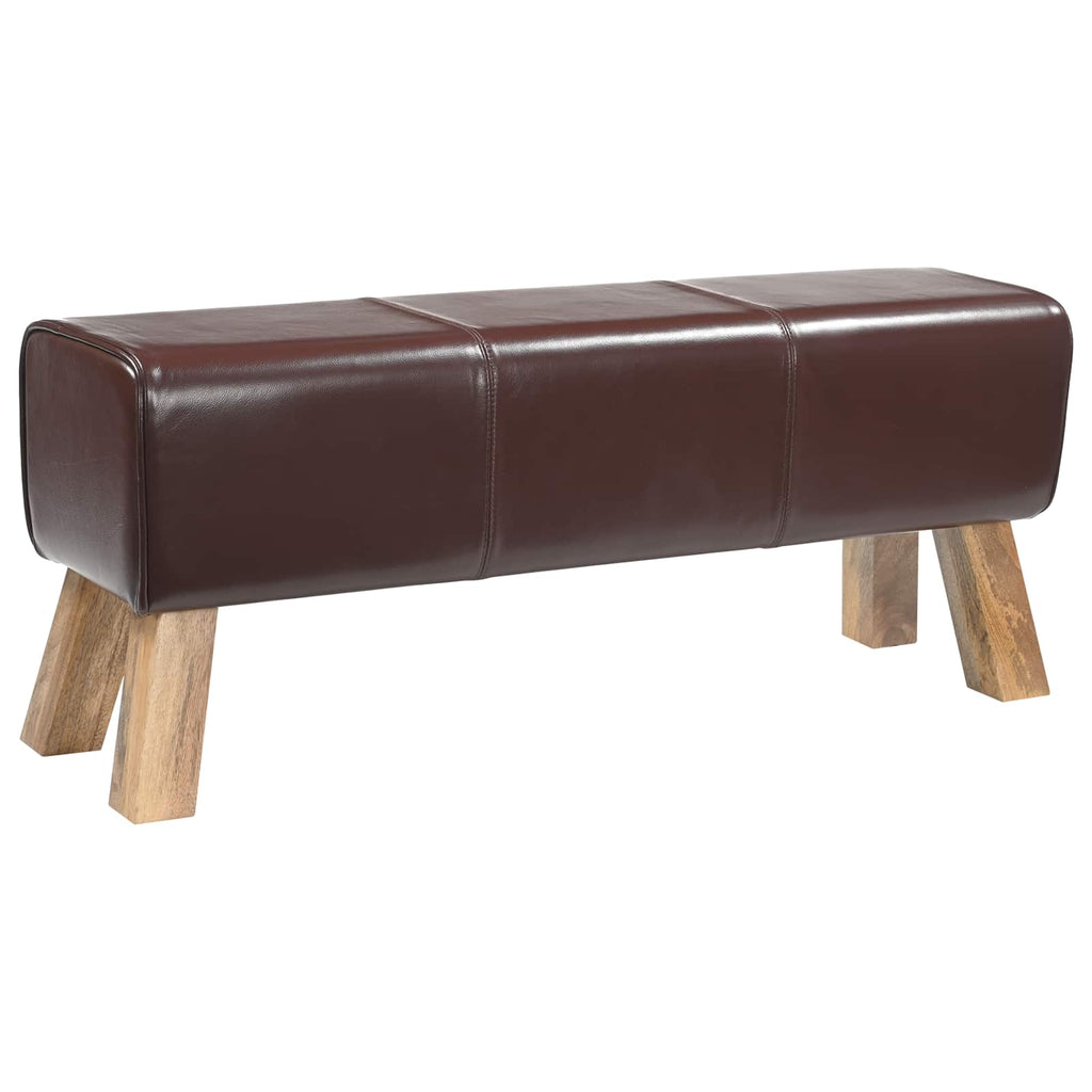 vidaXL ławka 110 x 30 x 45 cm Prawdziwa skóra Ciemny brąz