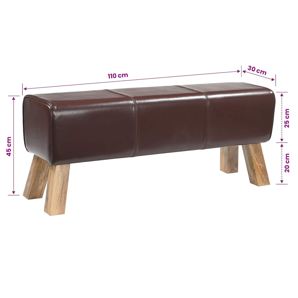 vidaXL ławka 110 x 30 x 45 cm Prawdziwa skóra Ciemny brąz