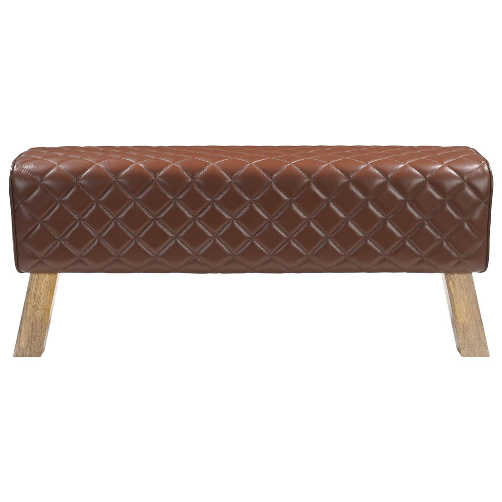 vidaXL ławka 110 x 30 x 45 cm Prawdziwa skóra Brązowy diament