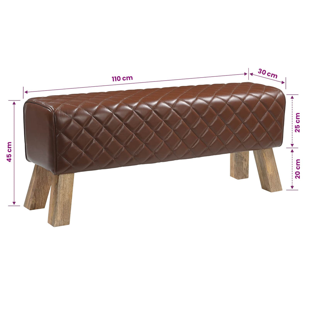 vidaXL ławka 110 x 30 x 45 cm Prawdziwa skóra Brązowy diament