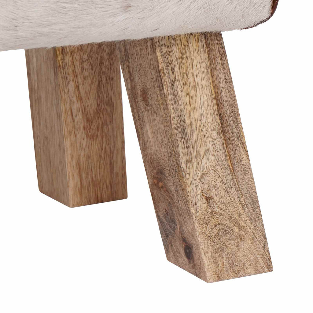 vidaXL ławka 110 x 30 x 45 cm Prawdziwa skóra Brązowy i biały