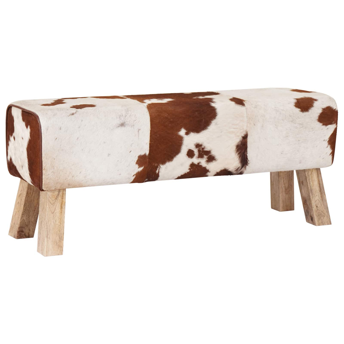 vidaXL ławka 110 x 30 x 45 cm Prawdziwa skóra Brązowy i biały