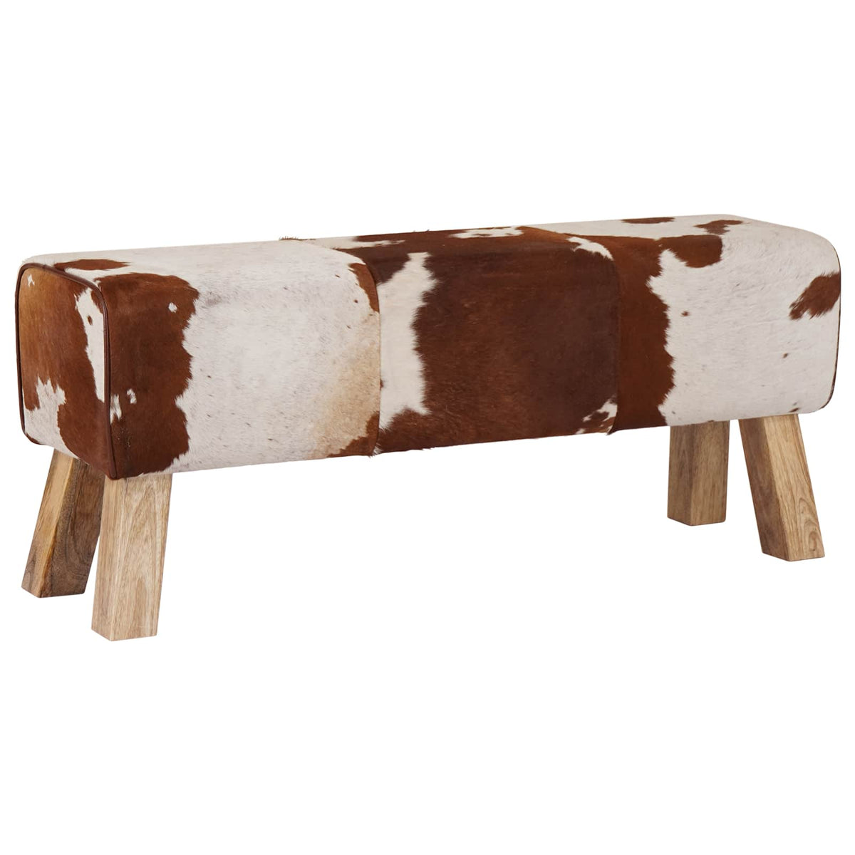 vidaXL ławka 110 x 30 x 45 cm Prawdziwa skóra Brązowy i biały