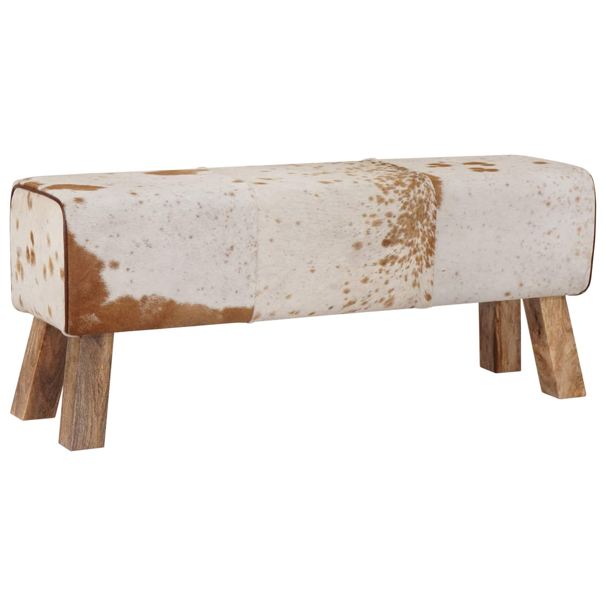 vidaXL ławka 110 x 30 x 45 cm Prawdziwa skóra Brązowy i biały