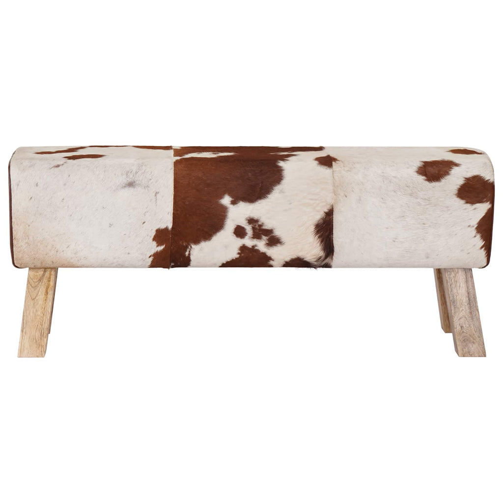 vidaXL ławka 110 x 30 x 45 cm Prawdziwa skóra Brązowy i biały