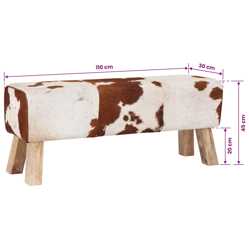 vidaXL ławka 110 x 30 x 45 cm Prawdziwa skóra Brązowy i biały