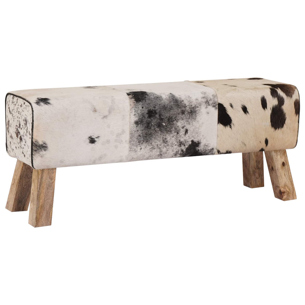 vidaXL ławka 110 x 30 x 45 cm Prawdziwa skóra Czarny i Biały