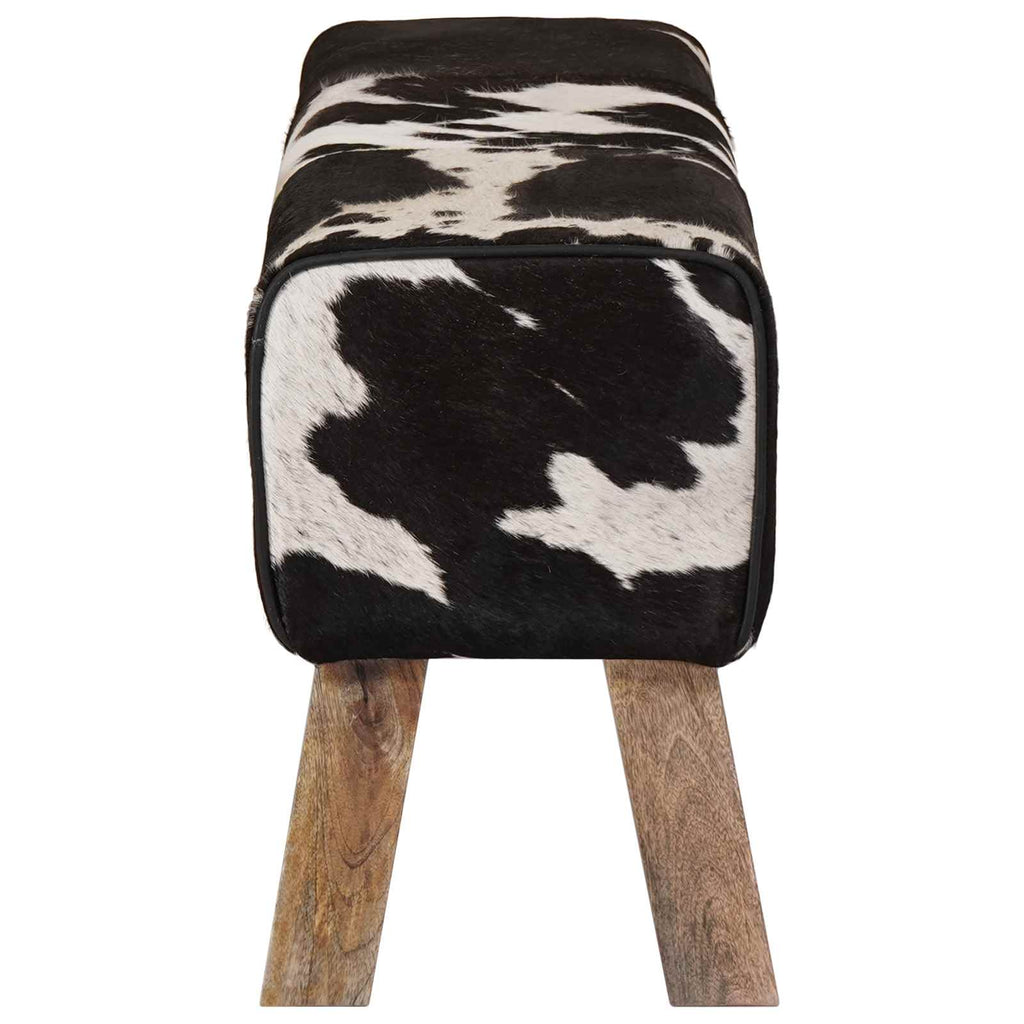 vidaXL ławka 110 x 30 x 45 cm Prawdziwa skóra Czarny i Biały