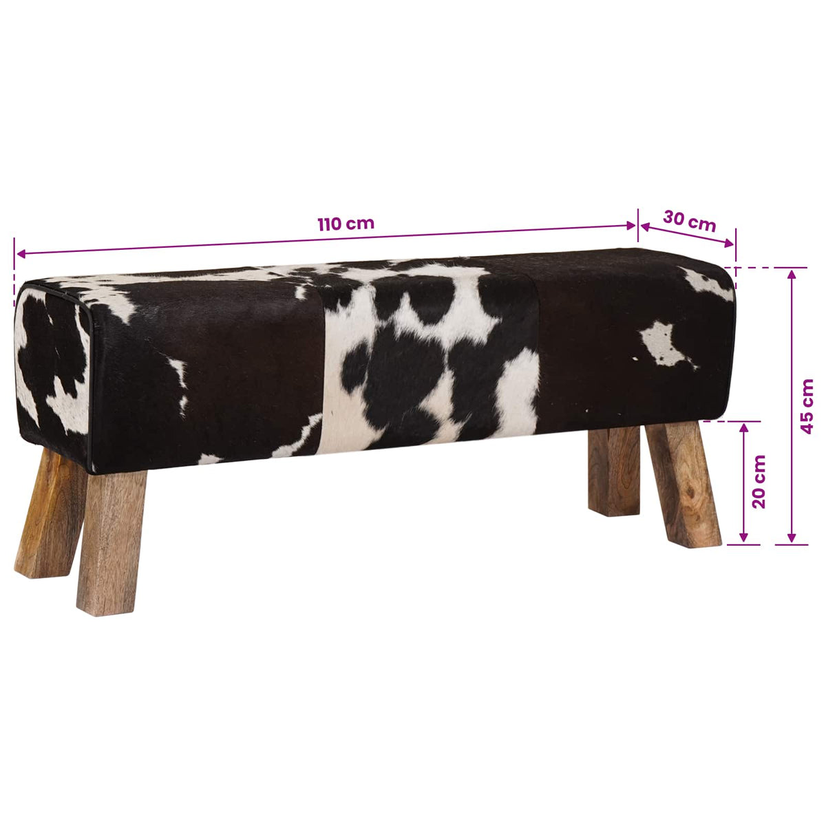 vidaXL ławka 110 x 30 x 45 cm Prawdziwa skóra Czarny i Biały