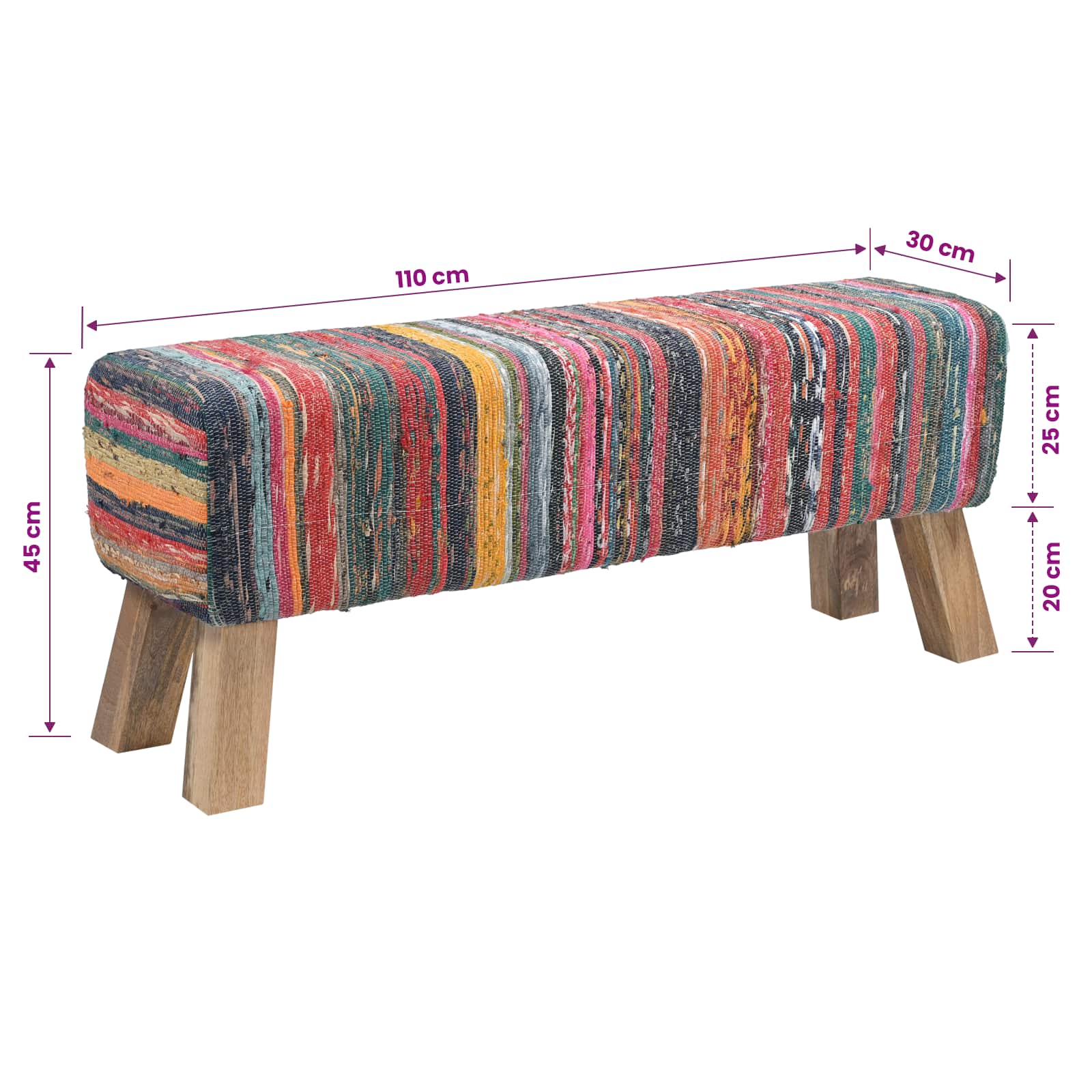 vidaXL ławka 110 x 30 x 45 cm Prawdziwa skóra Wielokolorowe