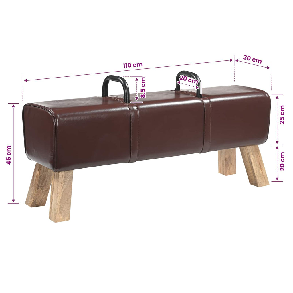 vidaXL ławka Ciemny brąz 110 x 30 x 45 cm Prawdziwa skóra