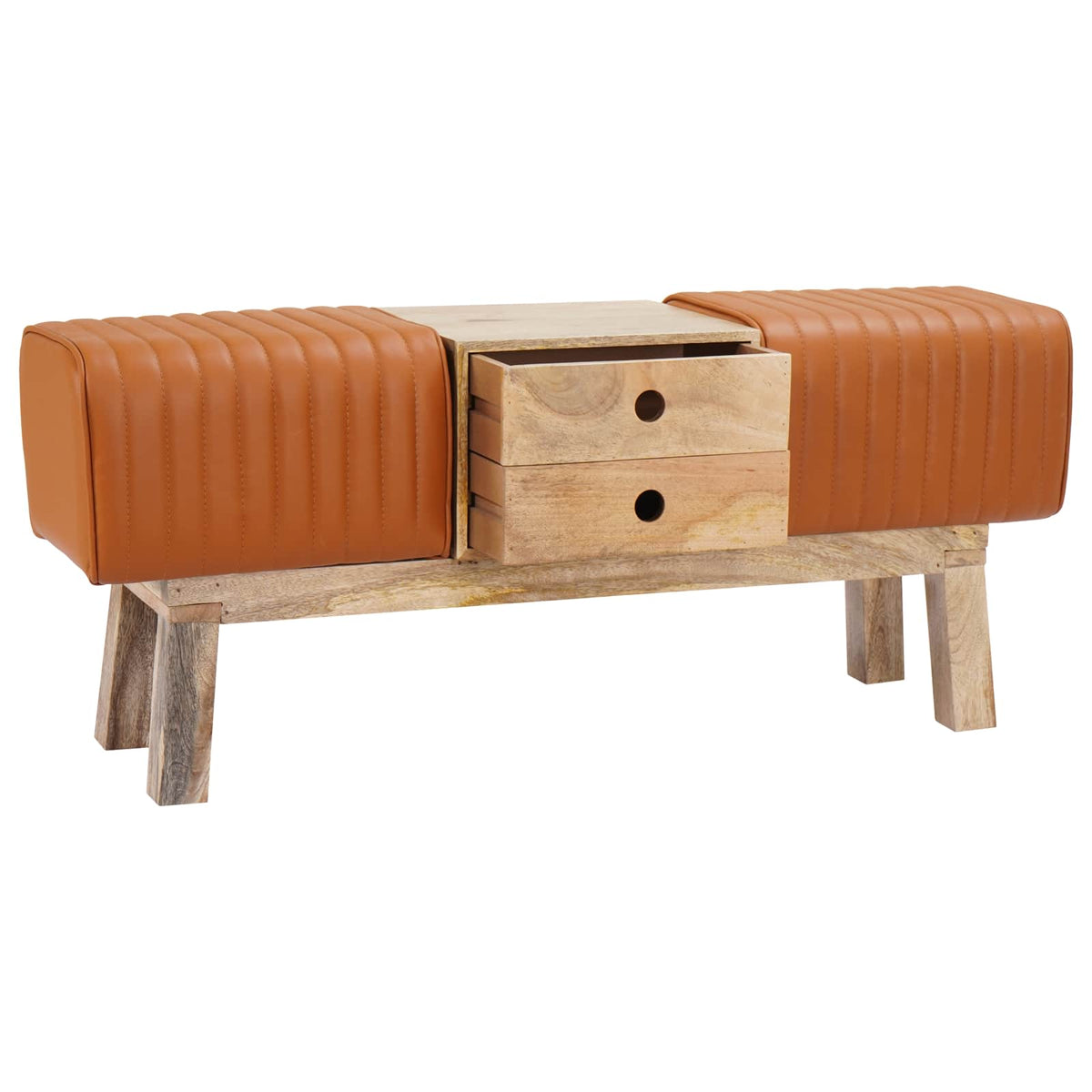 vidaXL ławka 110 x 30 x 45 cm Prawdziwa skóra brązowy