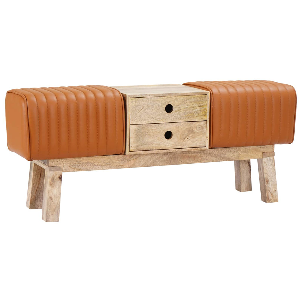 vidaXL ławka 110 x 30 x 45 cm Prawdziwa skóra brązowy