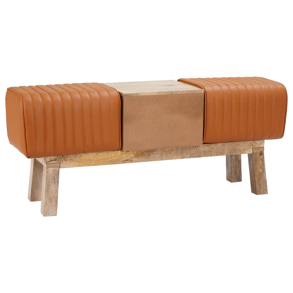 vidaXL ławka 110 x 30 x 45 cm Prawdziwa skóra brązowy