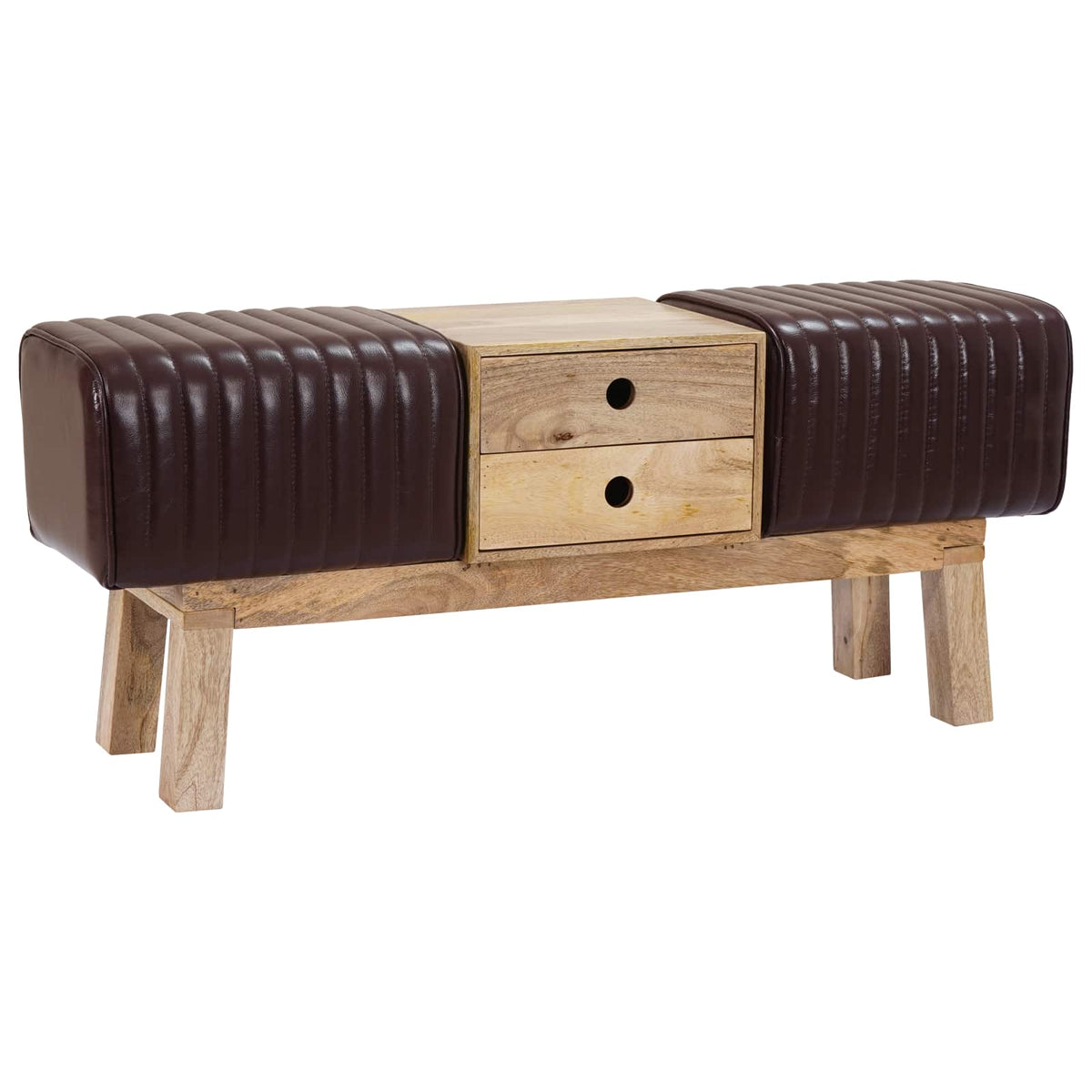 vidaXL ławka 110 x 30 x 45 cm Prawdziwa skóra Ciemny brąz