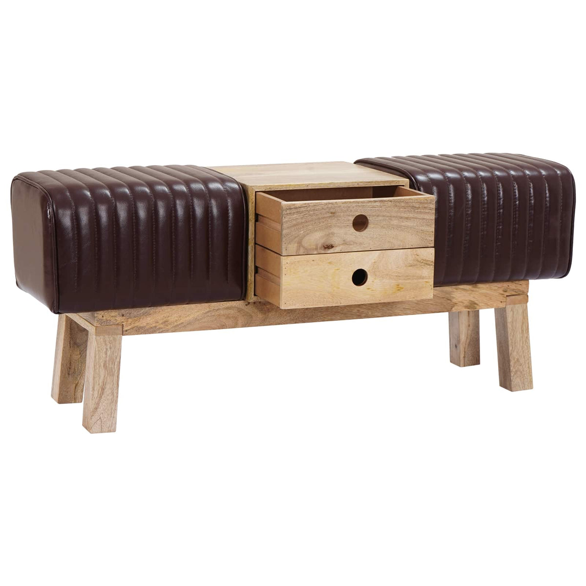 vidaXL ławka 110 x 30 x 45 cm Prawdziwa skóra Ciemny brąz