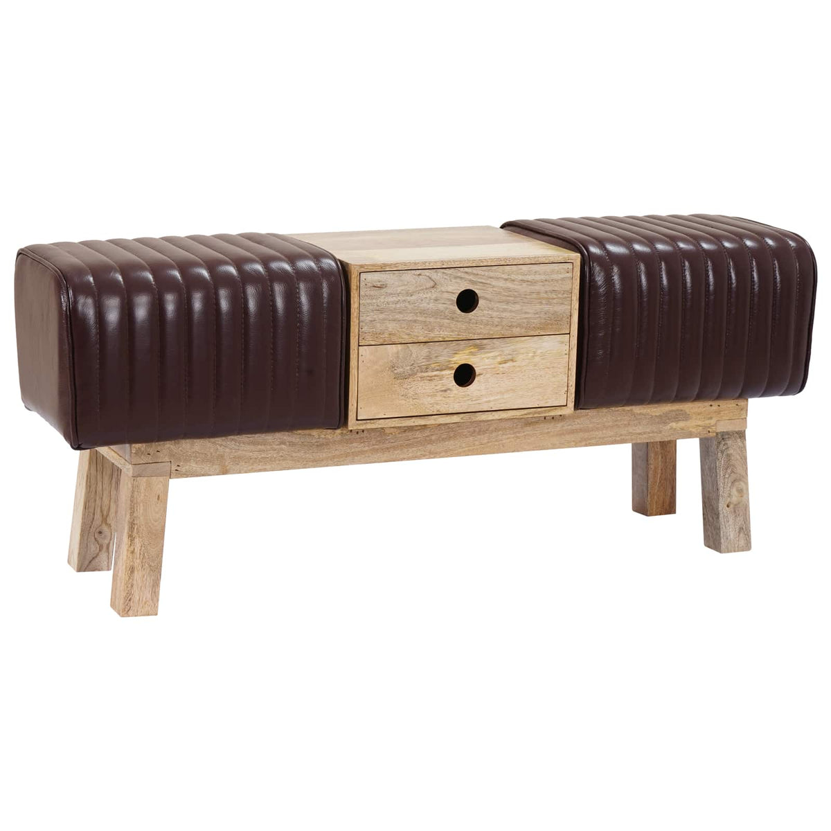 vidaXL ławka 110 x 30 x 45 cm Prawdziwa skóra Ciemny brąz