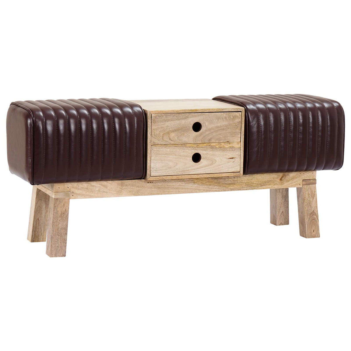 vidaXL ławka 110 x 30 x 45 cm Prawdziwa skóra Ciemny brąz
