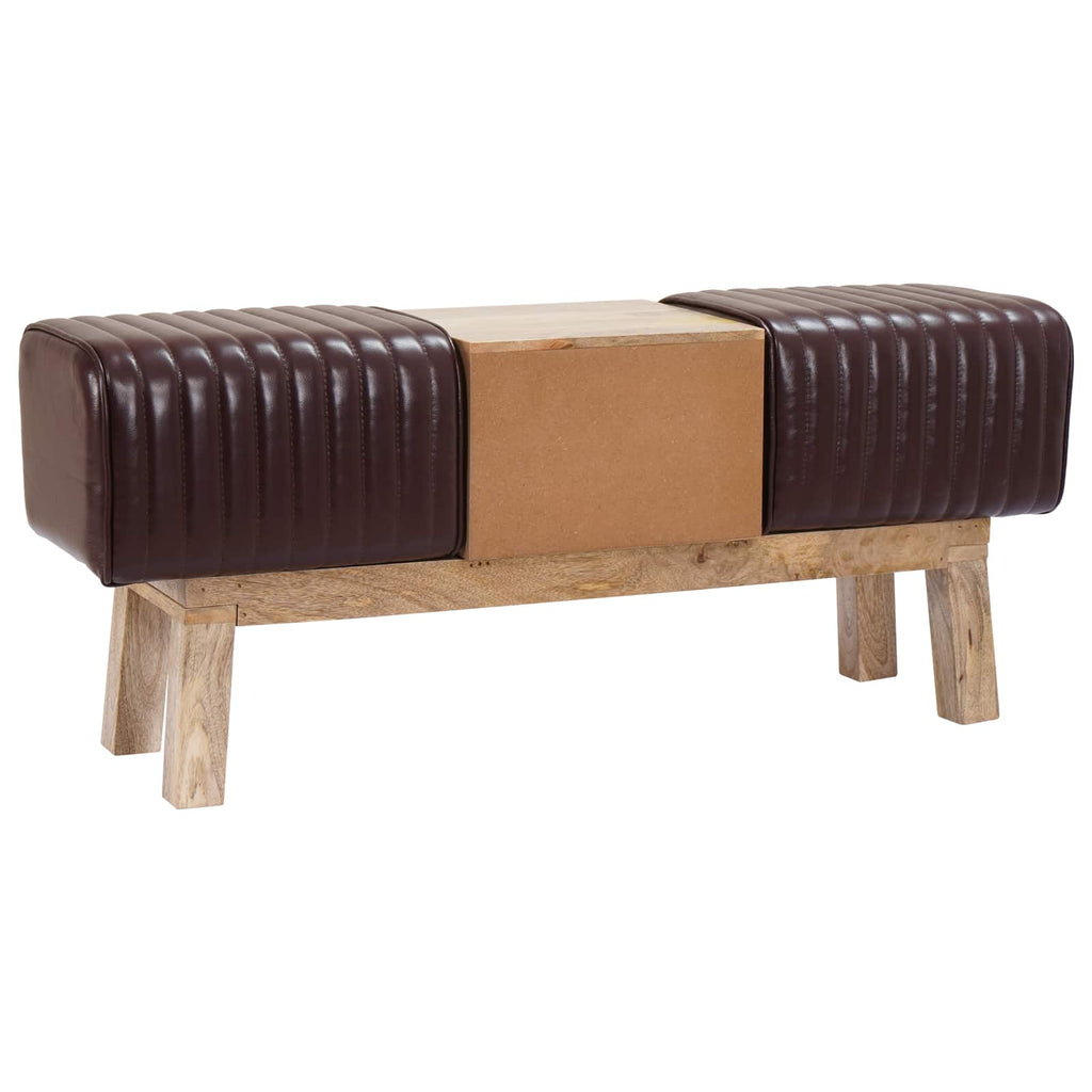 vidaXL ławka 110 x 30 x 45 cm Prawdziwa skóra Ciemny brąz