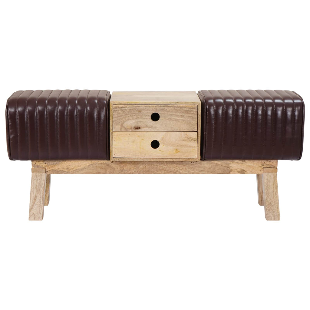 vidaXL ławka 110 x 30 x 45 cm Prawdziwa skóra Ciemny brąz