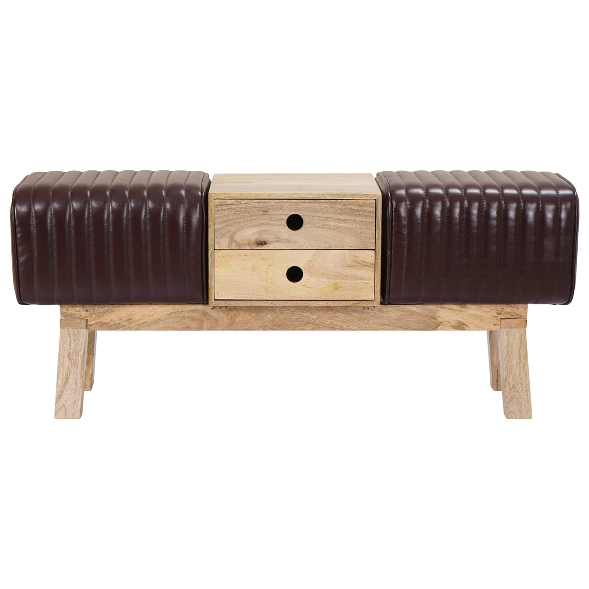 vidaXL ławka 110 x 30 x 45 cm Prawdziwa skóra Ciemny brąz