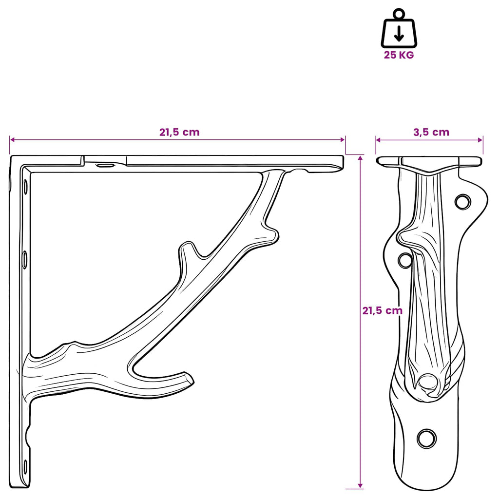 vidaXL Wsporniki do półek ściennych 2 szt. Czarny 21,5 x 21,5 x 3,5 cm