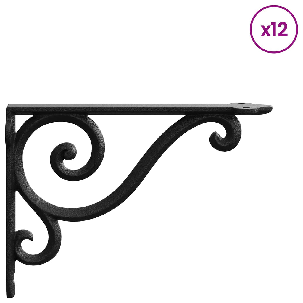vidaXL Kątowniki do półek ściennych 12 szt. Czarny 12 x 14 x 3 cm Stal