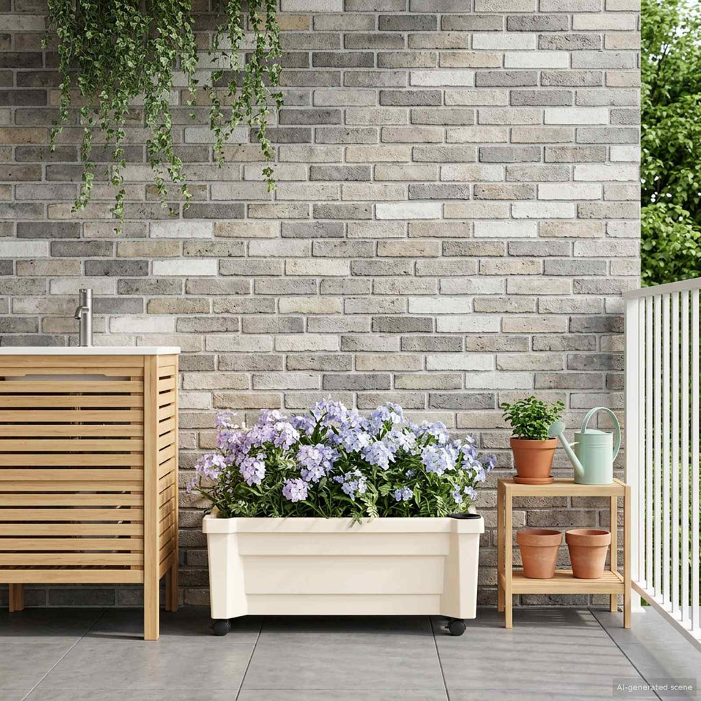 vidaXL Donica Calypso z kółkami Biały 79 x 35 x 33 cm PP